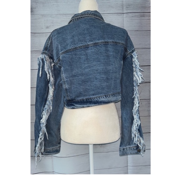NWT Shein SXY Fringe Trim Drop Shoulder Denim Jacket - Picture 6 of 6